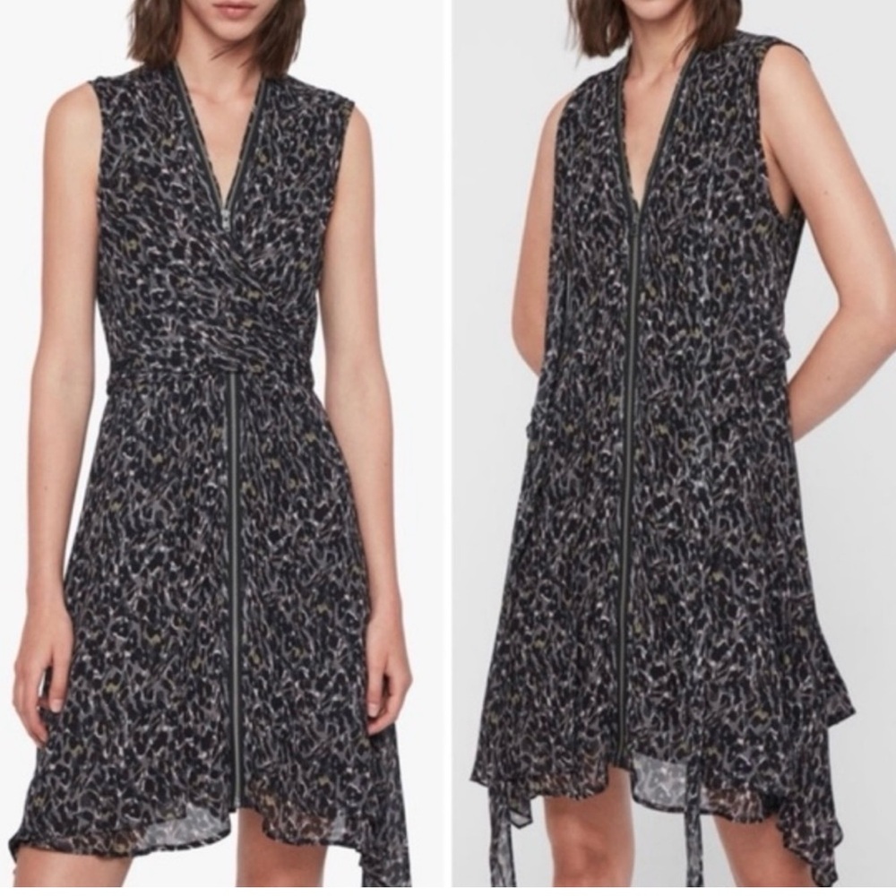 NWT ALLSAINTS | Leopard Animal Print Zipper Detail Jayda Waterloo Dress Sz. XS